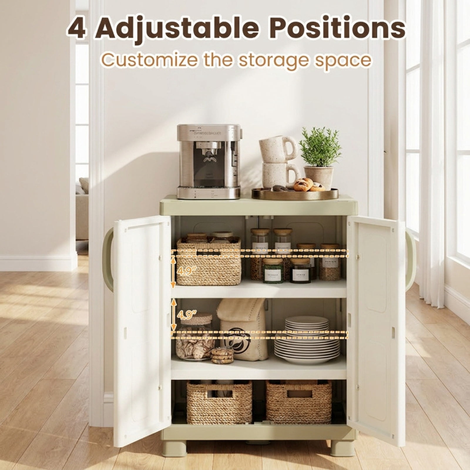 Furnibear Freestanding Buffet Cabinet Sideboard with 2 Doors and Adjustable Shelves for Kitchen and Garage for Kitchen Dining Living Room, Beige