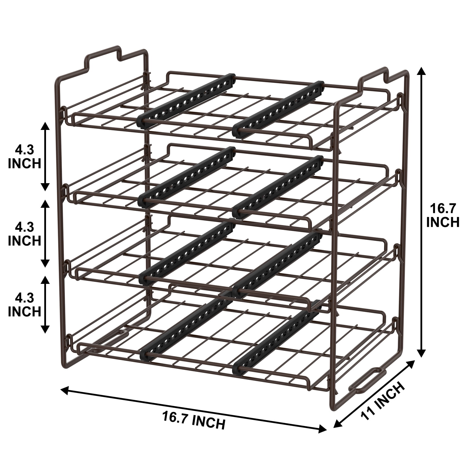 stusgo 4 Tiers Stackable Can Rack Organizer for up to 48 Cans for Kitchen Cabinet and Pantry(Brown)