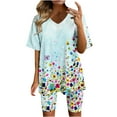 thumbnail image 2 of Ensembles d'Entraînement pour Femmes Mode Femme Blouse à Col en V T-Shirts à Manches Courtes Shorts Ensembles de Tenue Décontractée Tenues pour Femmes Ensembles 2 Pcs en Liquidation, 2 of 4