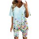 thumbnail image 2 of ICHUANYI Clearance Women Fashion V-Neck Blouse Short Sleeve Tops Shorts Casual Suit Sets(Sky Blue, M) ICHUANYI WER2023081000580, 2 of 4