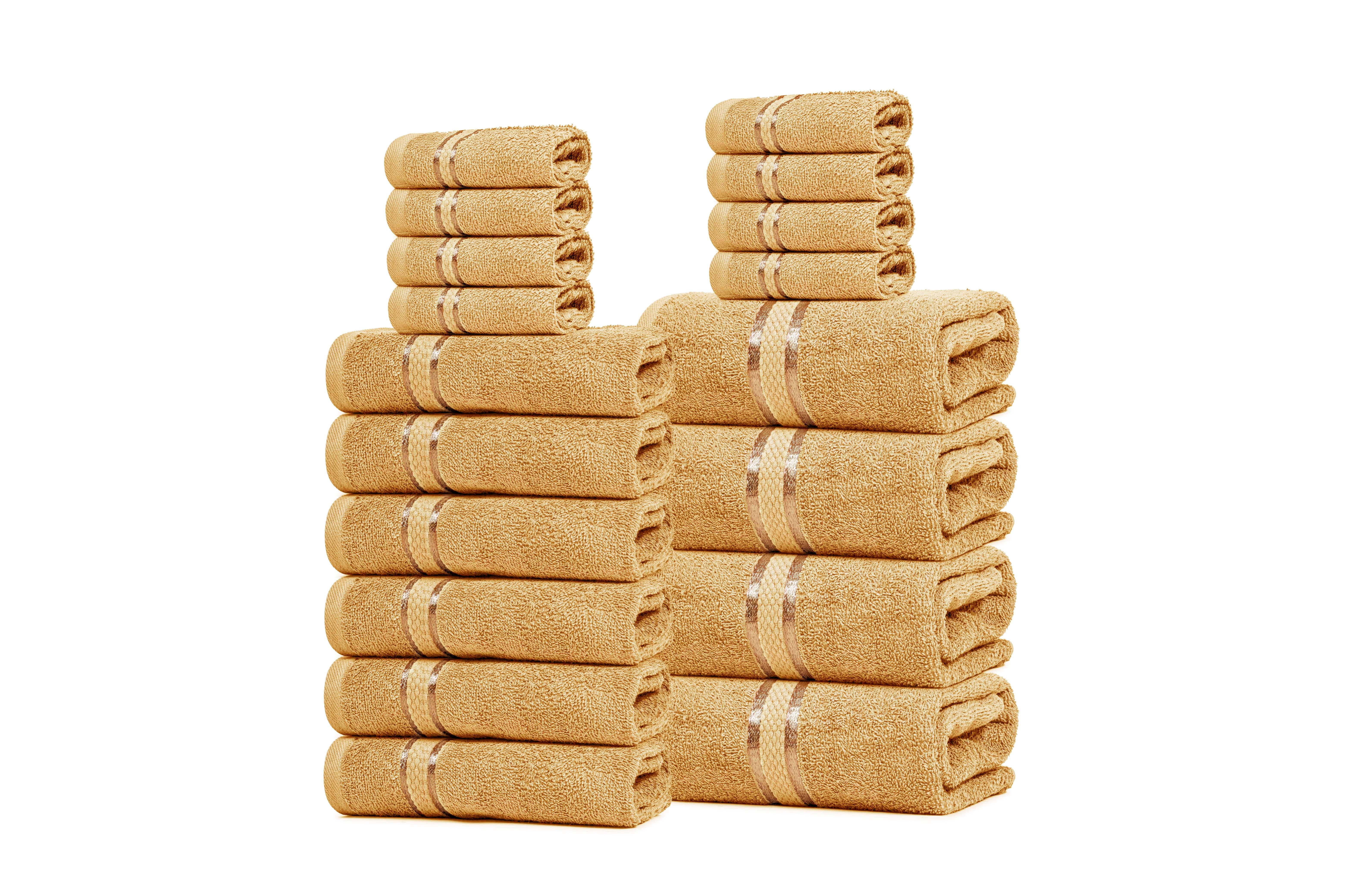 Dewall Maisons Beige 18-Piece Plush Towel Set, 100% Cotton - Ultra-ComFortable, Quick-Drying - Includes 4 Bath Towels, 6 Hand Towels, 8 Washcloths - Perfect For Luxurious Bathrooms