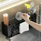 thumbnail image 3 of Organizador de escurridor de esponjas de cocina, cepillo, esponja para fregadero con bandeja de drenaje automático, estante de esponjas, cesto de drenaje multifuncional para el hogar - Negro, 3 of 7