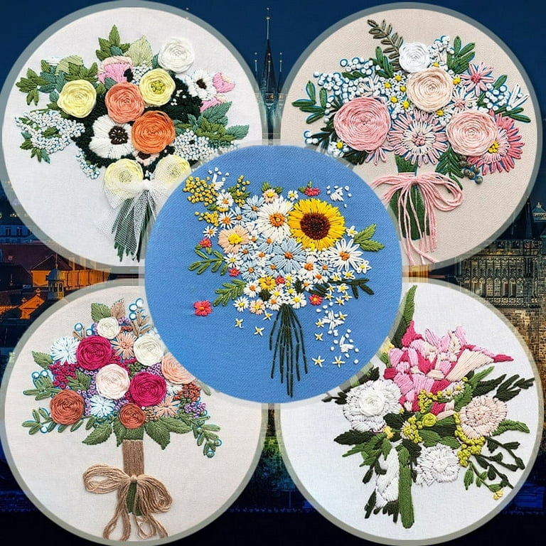 DIY Embroidery Flower Handwork Needlework for Beginner Cross Stitch Kit  Ribbon Painting Embroidery Art Crafts Home Decoration X6 