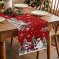 thumbnail image 5 of Red Christmas Cotton Linen Table Runner for Dining Kitchen, Snowman Xmas Truck Balls Tree Wedding Outdoor Party Tablerunners Decoration, Dresser Scarf Coffee Tablecloth Runners 13x120 Inches, 5 of 9