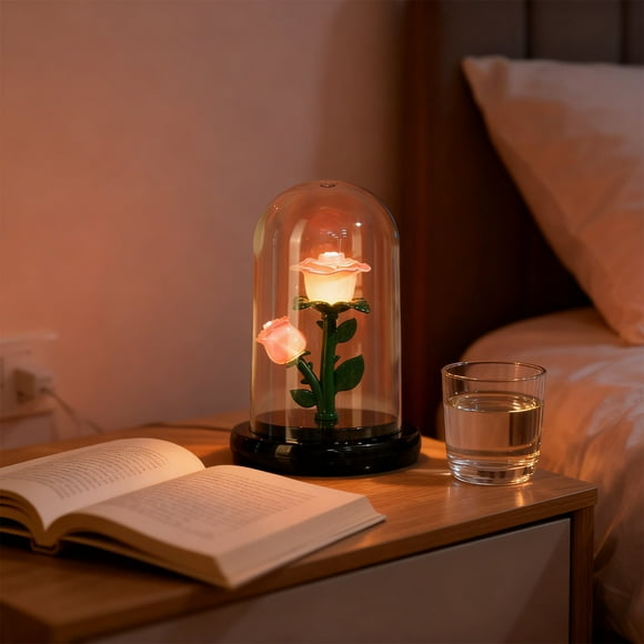 Luz de Noche con Flores Preservadas | Minilámpara Led Ambiental | Lámpara de Noche con Luz Cálida | Decoración para El Hogar para San Valentín, Cumpleaños y Navidad | Luz de Noche Portátil de Bajo Co