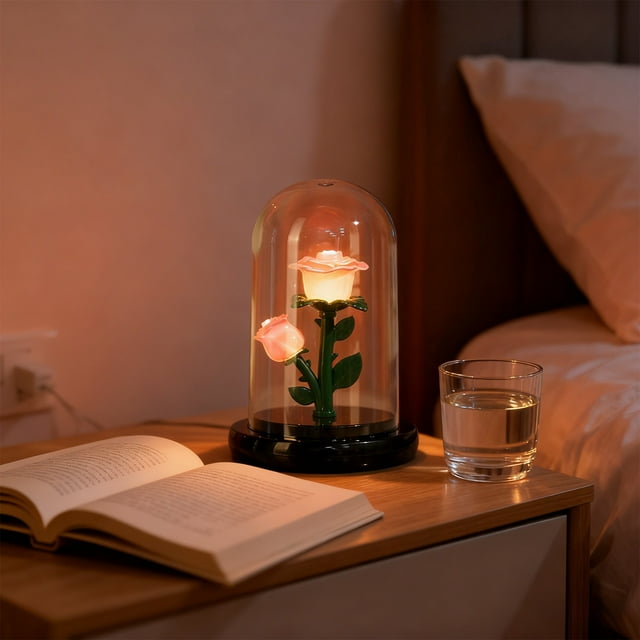 Luz de Noche con Flores Preservadas | Minilámpara Led Ambiental | Lámpara de Noche con Luz Cálida | Decoración para El Hogar para San Valentín, Cumpleaños y Navidad | Luz de Noche Portátil de Bajo Co