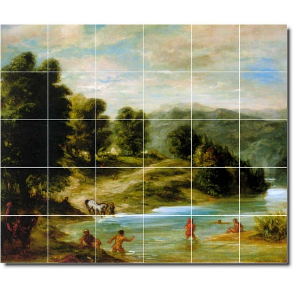 Ceramic Tile Mural-Eugene Delacroix Landscapes Painting 193. 25.5" w x 21.25" h using (30) 4.25 x 4.25 ceramic tiles