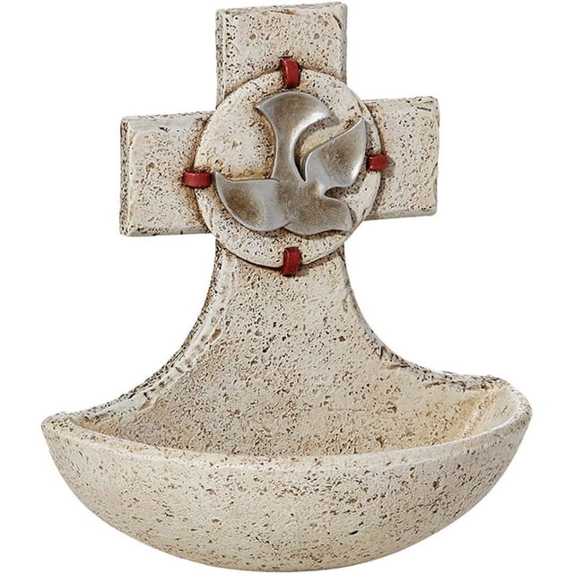 Catholic Confirmation Holy Spirit Resin Cross Holy Water Font, 5 inch