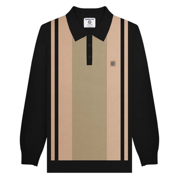 Lambretta Mens AW25 Vintage Panelled Long-Sleeved Polo Shirt