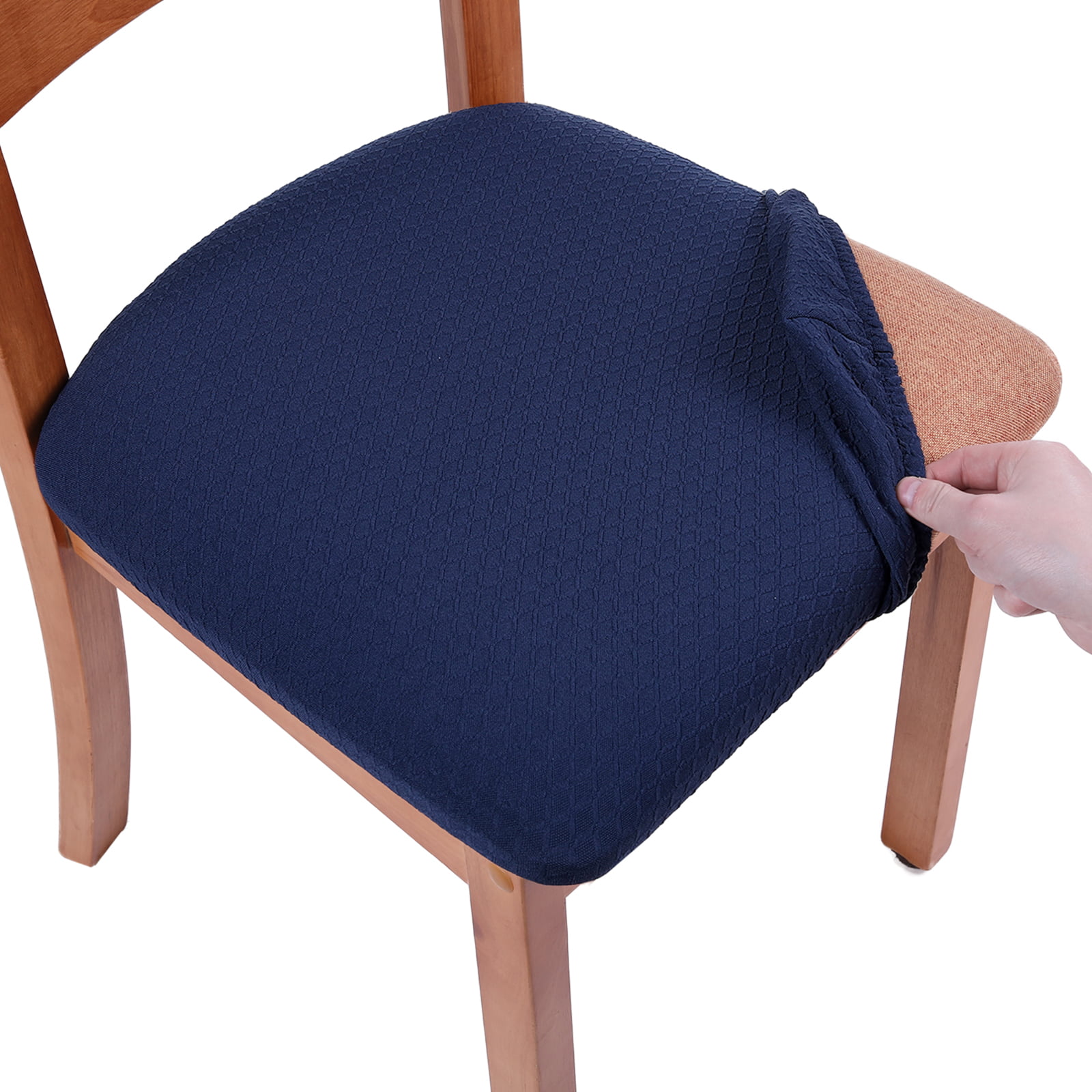 smiry Stretch Jacquard Chair Seat Covers for Dining Room Set of 2 Removable Washable Anti-Dust Chair Seat Protector Slipcovers Navy Blue