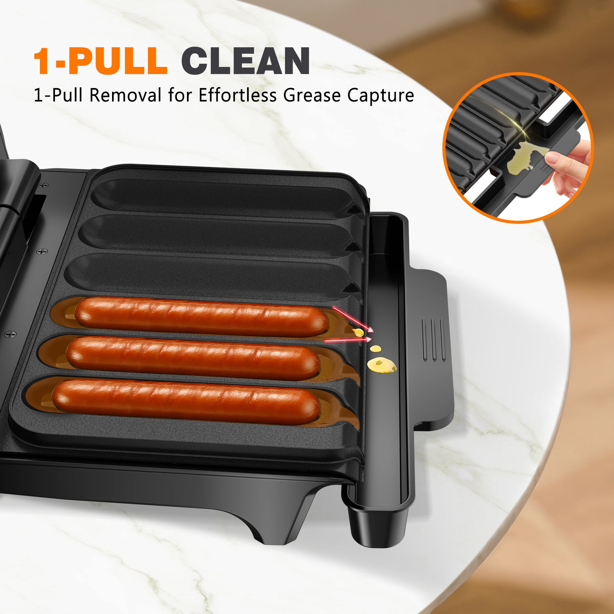 KEINVE Hot Dogs Toaster, Electric Grill with Oil Drip Tray, and Cord Storage, Ideal for Veggie Sausages, BBQ or Sausage, Nonstick Plate for Easy Clean