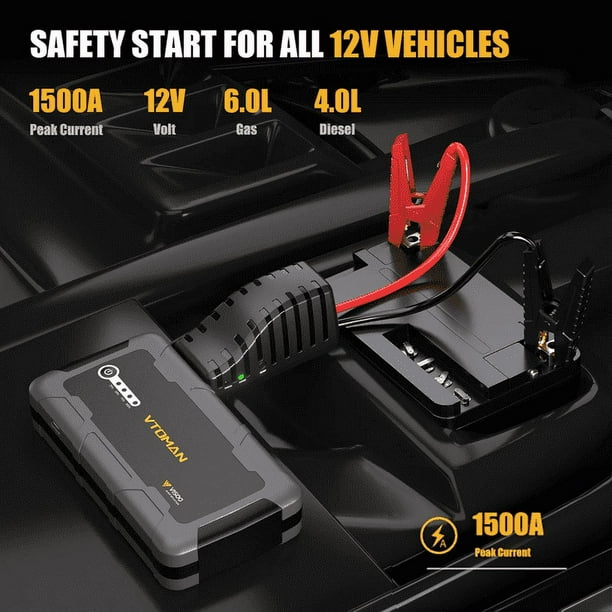 VTOMAN Car Jump Starter 1500A Car Battery Jump Box for 6.0L Gas and 4.0L Diesel Portable Power Bank with LED Flashlight Walmart