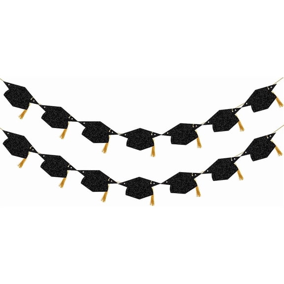 2 Pcs Graduation Decorations Class of Glitter Pre-Strung Congrats Grad Graduation with Tassel Party Congratulations Banner Decor College High School Graduation Party Favors