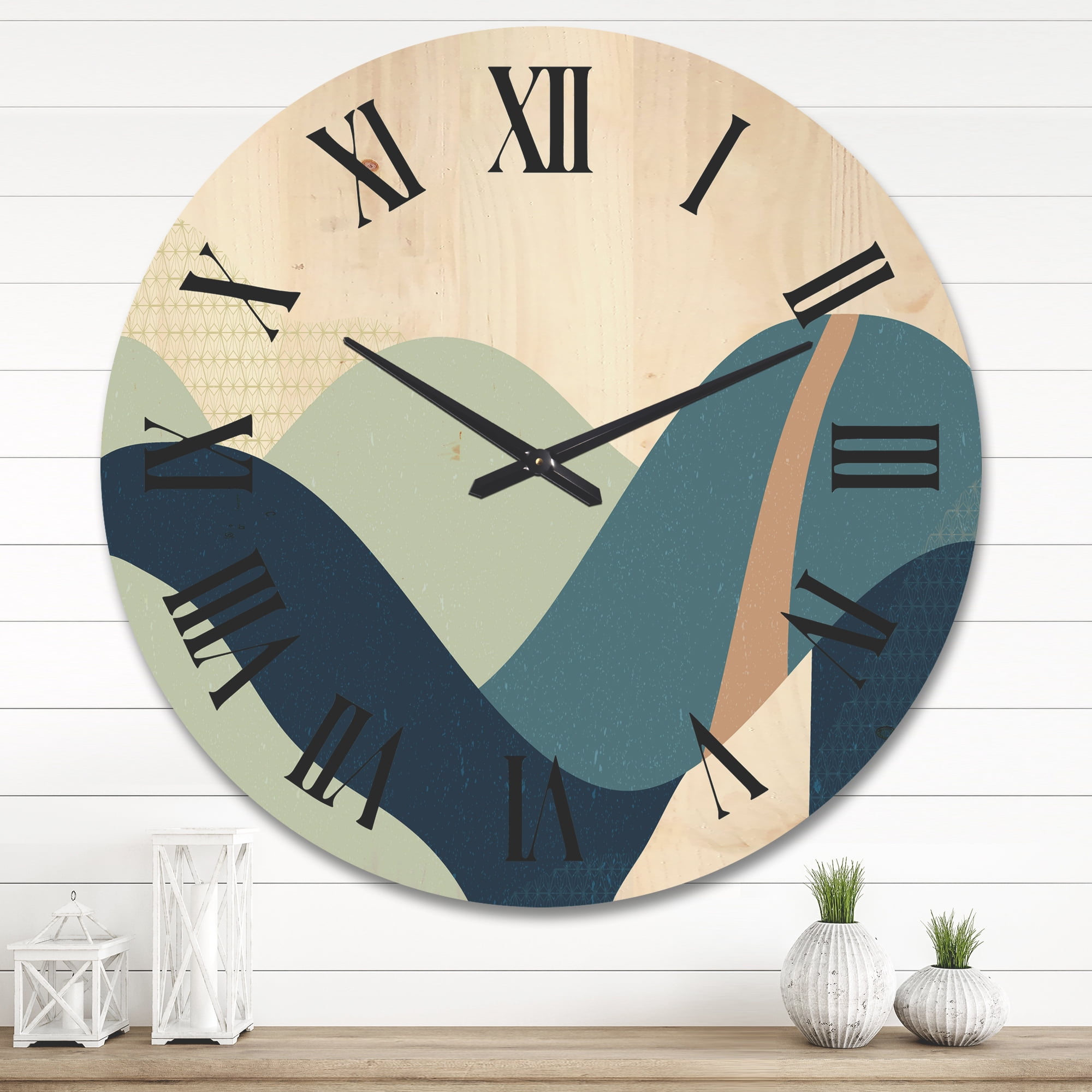 Designart 'Landscape With Hills Abstract Geometric Art' Modern Wood Wall Clock