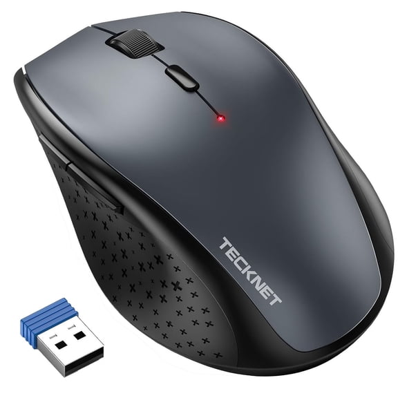 TECKNET Wireless Mouse, 2.4G USB Computer Mouse with 6-Level Adjustable 4800 DPI, Silent Quiet Click,30 Months Battery, Ergonomic Grips, 6 Buttons Portable for PC, Chromebook, Mac - Grey