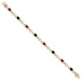 thumbnail image 3 of Gem Stone King 18K Yellow Gold Plated Silver Red Created Ruby and Black Onyx and Lab Grown Diamond Bracelet for Women | 3.61 Cttw | Gemstone July Birthstone | Oval 6X4MM | Length 7.25 inches, 3 of 6