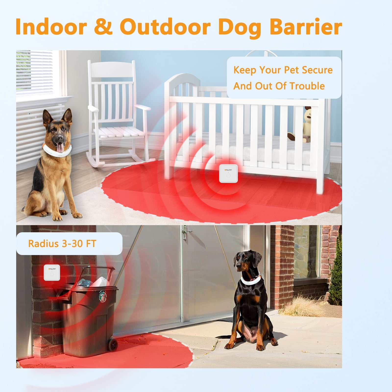 Wireless Dog Fence System, 3-in-1 Wireless Dog Fence Indoor & Outdoor Use, 6 Acre Accurate & Reliable Electric Fence for Dogs, Wireless Pet Fence with LED Light Dog Training Collar,White