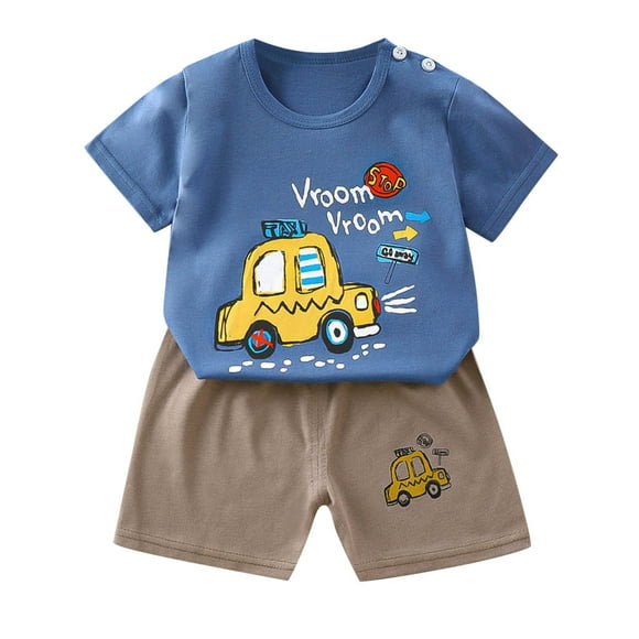 Baby Boy Outfits Set Cute Cartoon Printed Short Sleeve Shirt Short Sets Pullover Summer Baby Boy Clothes Spring Outfits 9-18 Months Boys Clothes