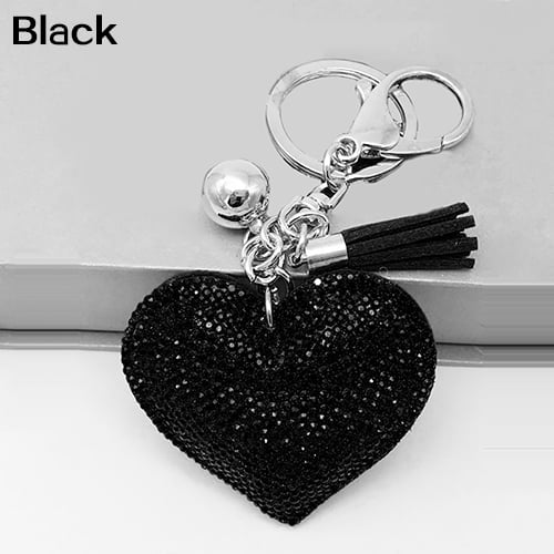 Naierhg Romantic Dazzling Rhinestone Love Heart Charm Pendant Fringe Keychain Keyring