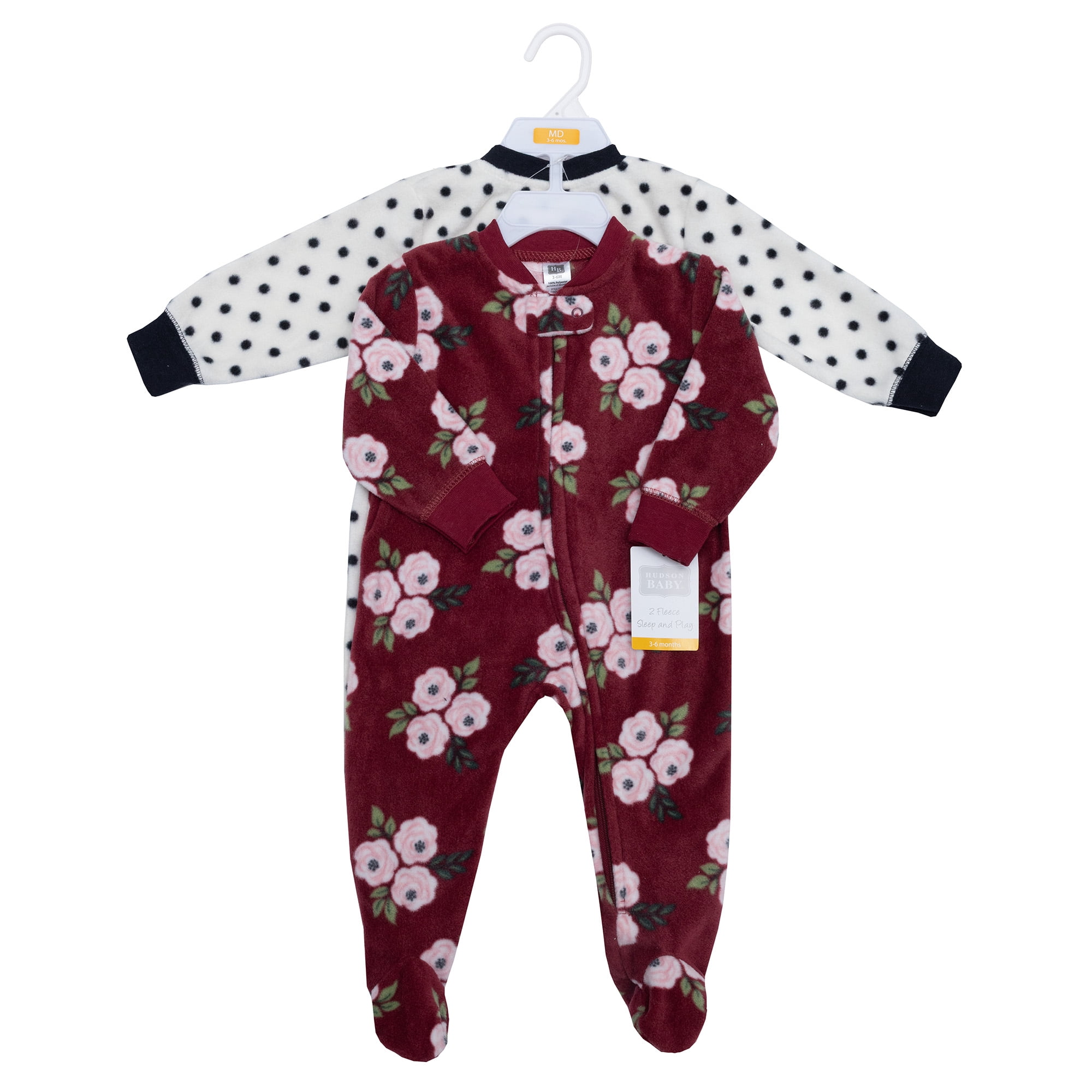 Hudson Baby Infant Girls Fleece Sleep and Play, Burgundy Floral, 0-3 Months