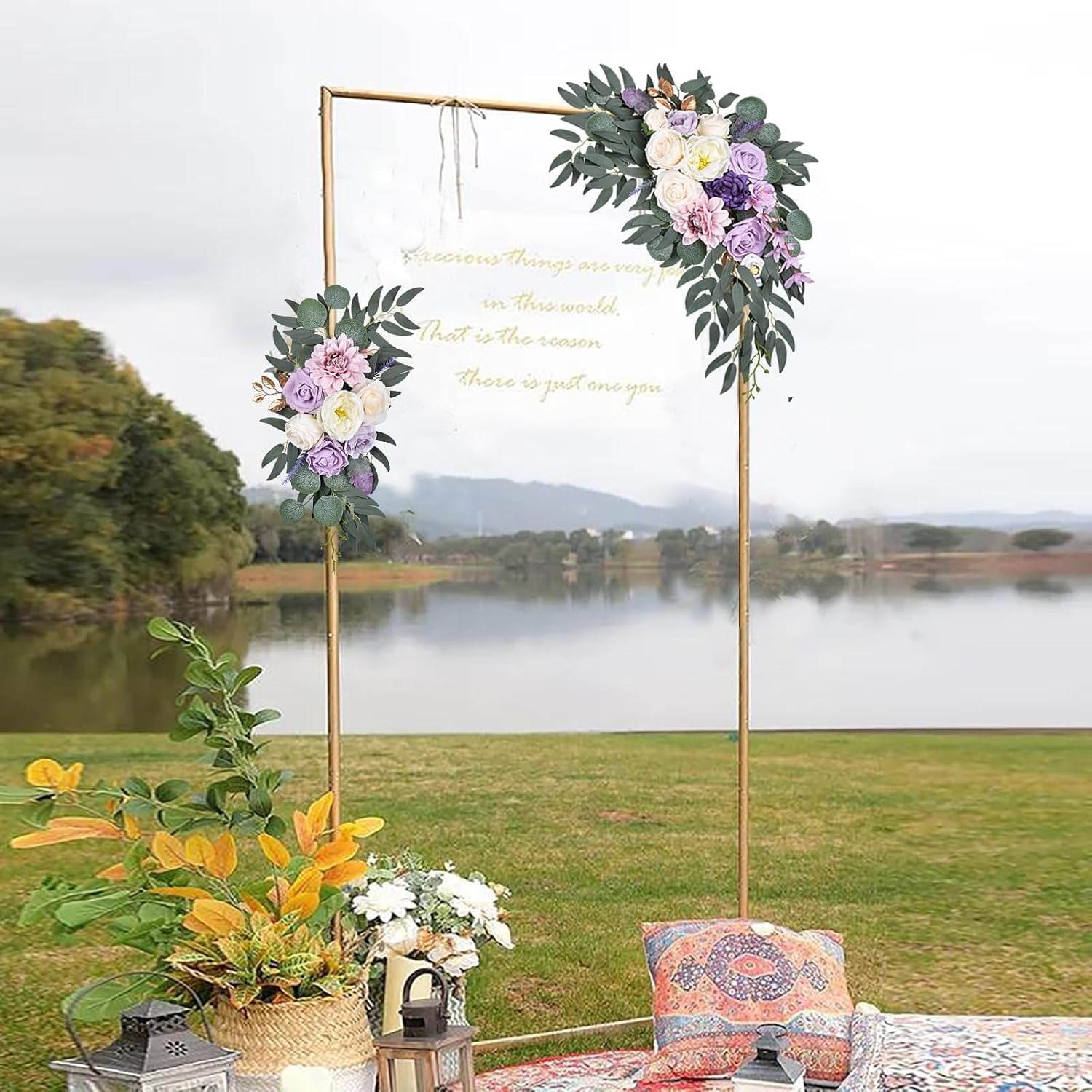 NOGIS 2Pcs Wedding Arch Flowers, Artificial Purple Wedding Flowers for Wedding Welcome Signs Decorations and Arch Flowers for Wedding Ceremony Reception (Purple)