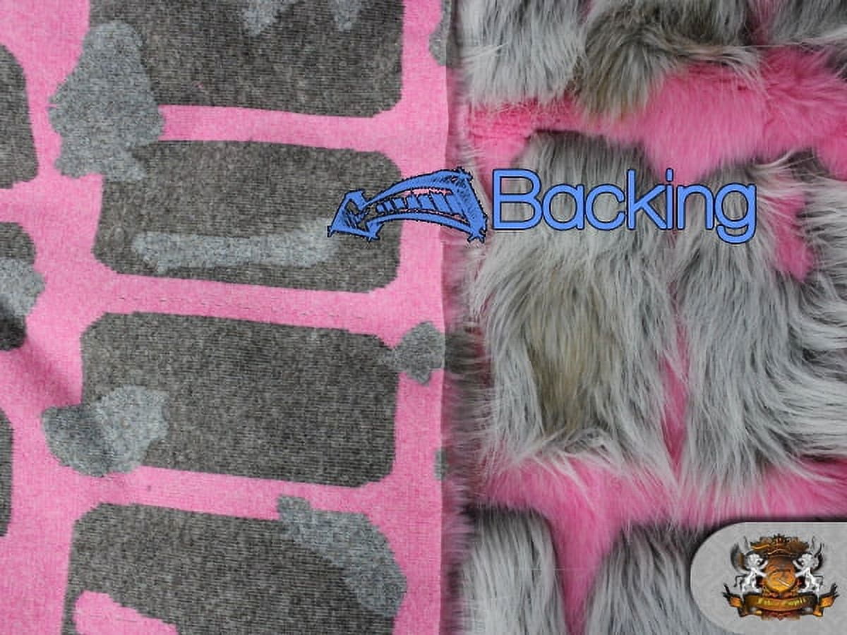 FAUX FUR LONG PILE BRICKS FUR PINK GREY FABRIC