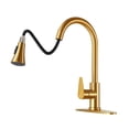 thumbnail image 1 of Rainovo Grifo De Cocina Con Rociador Extraíble Oro Cepillado 3 Agujeros Grifo Del Fregadero De La Cocina De Acero Inoxidable Monomando Grifos De Arco Alto Con Placa De Cubierta Comercial Moderno Con R, 1 of 5