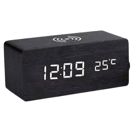 Digital Alarm Clock with Wireless Charging, LED Clock with Time, Date,Temperature, Desk Clocks for Office,Bedside Clock,1 set * multifunctional LED digital electronic alarm clock,Black