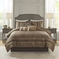 thumbnail image 2 of Noaman 7-Piece Jacquard Comforter Set Brown/Gold California King - Luxury Bedding Collection with Decorative Pillows & Bed Skirt, 2 of 14
