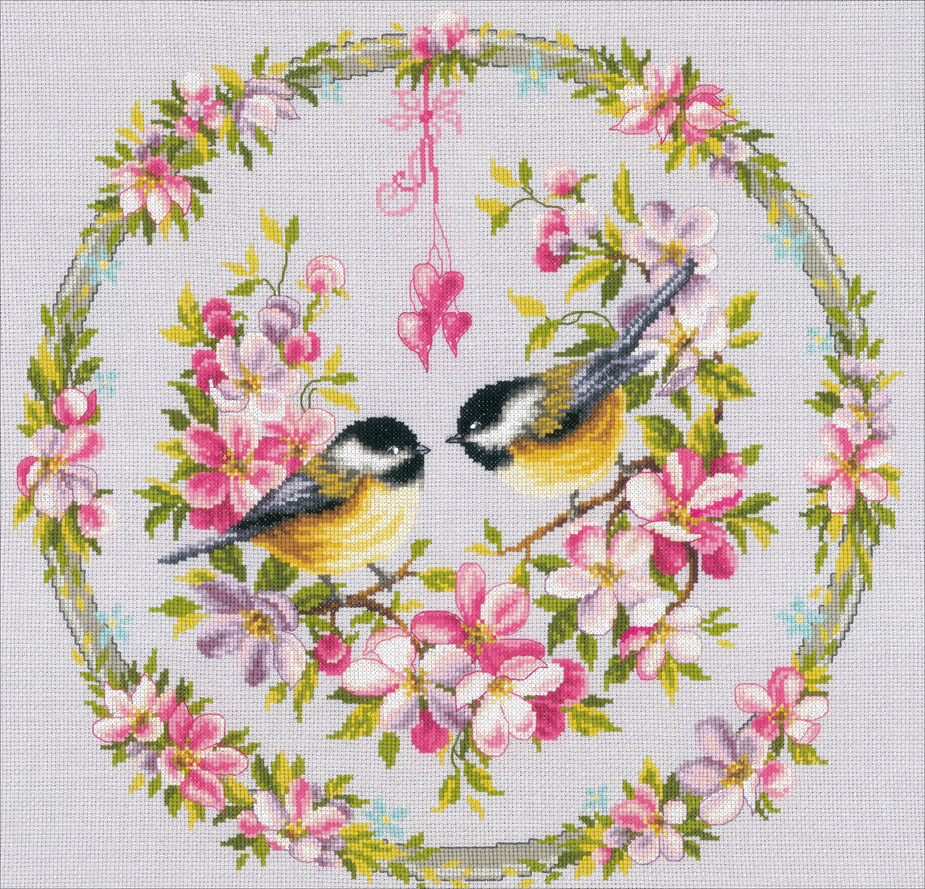 Vervaco Counted Cross Stitch Kit 16.5"X16.5"Tits In Flower Wreath On