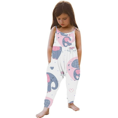 

DENGDENG Baby Girls Strap Romper Infant Toddler Summer Bodysuit Sleeveless Cartoon Jumpsuit 1Y-6Y