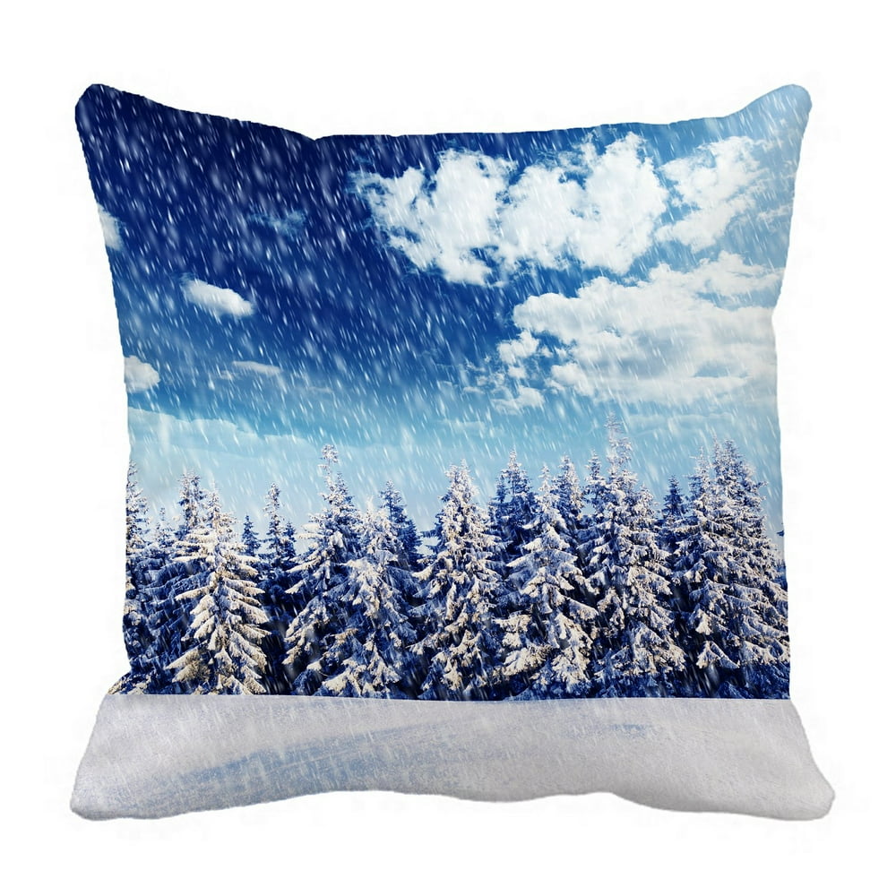 PHFZK Winter Scene Pillow Case, Beautiful Winter Landscape with Snowy