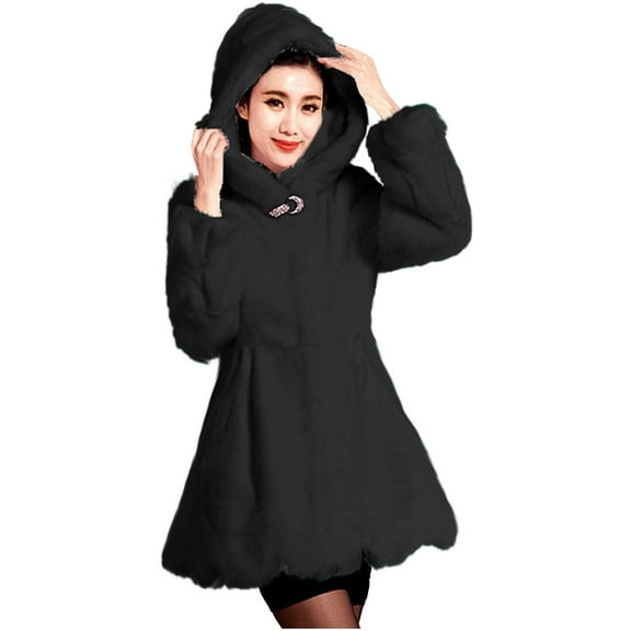 XPMWRP Hooded Warm Thickened Long Sleeve Coat Casual Loose Soft Fleece Fashion Jacket Comfortable Outerwear for Home Daily Wear Winter Fall Essentials Black S