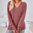 thumbnail image 2 of Annhoo Womens Fall Tops Casual Button Long Sleeve V Neck T Shirts Baggy Solid Color Going out Lounge Blouses, 2 of 5