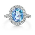 thumbnail image 2 of Gem Stone King 925 Sterling Silver Halo Engagement Ring Oval Millennium Blue Mystic Quartz and Moissanite (2.23 Cttw) | Size 6, 2 of 3