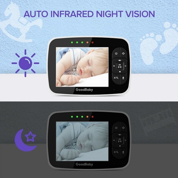 Babyphone vidéo sans fil, écran de 4.3 pouces, caméra Pan/Tilt à distance,  interphone bidirectionnel, Vision nocturne automatique, sécurité des enfants