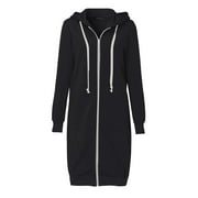 Winter Jackets for Women Fleece Lined Long Jackets Hoodies Zipper Sweatshirts Jackets Mid Length Coats with Pockets coats for women