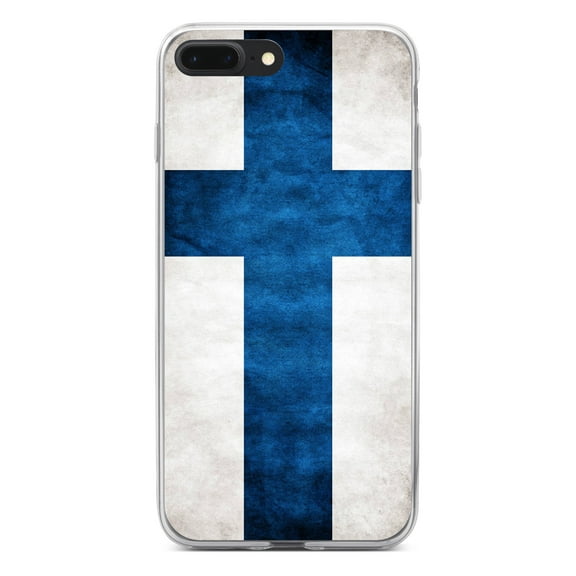 DistinctInk Clear Shockproof Hybrid Case for iPhone 7 PLUS / 8 PLUS (5.5" Screen) - TPU Bumper, Acrylic Back, Tempered Glass Screen Protector - Finland Old Flag - Love of Finland