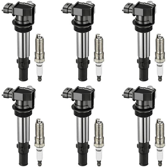 BDFHYK Ignition Coil Pack UF375 and Iridium Spark Plugs 6509 Compatible with Buick Allure Enclave LaCrosse Rendezvous Cadillac CTS SRX Chevy Traverse GMC Acadia Saturn Outlook 2.8L 3.6L V6, Sets of 4