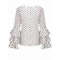 thumbnail image 3 of Women'S Polka Dot Bell Sleeve Top Plus Size Folded Sleeve Chiffon Shirt Tops White XXXL, 3 of 5