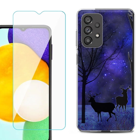 Slim-Fit Gel TPU Phone Case for Samsung Galaxy A23 5G, with Tempered Glass Screen Protector, by OneToughShield ® - Midnight Forest