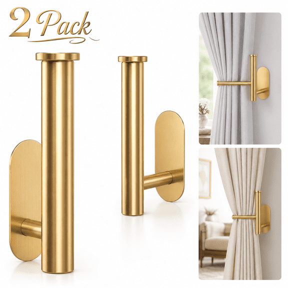 2 Pack Adhesive Curtain Holdbacks Curtain Tie Backs Curtain Holdbacks No Drill Curtain Pull Backs Adhesive Curtain Hooks Curtain Holders for Drapes (2, Gold)