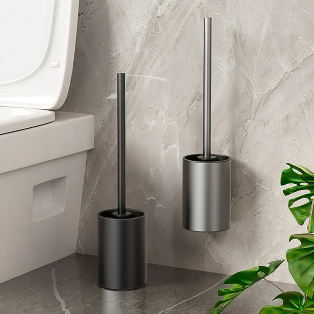 Cepillo de inodoro de acero inoxidable con mango largo - Cepillo moderno y compacto para limpiar el baño y facilitar la limpieza de la taza del inodoro
