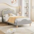 thumbnail image 1 of Twin Size Bed Frame with Adjustable LED Headboard and Footboard, Velvet Upholstered Princess Platform Bedframe for Kids/Girls, Wooden Slats Support, No Box Spring Needed, Gray, 1 of 9