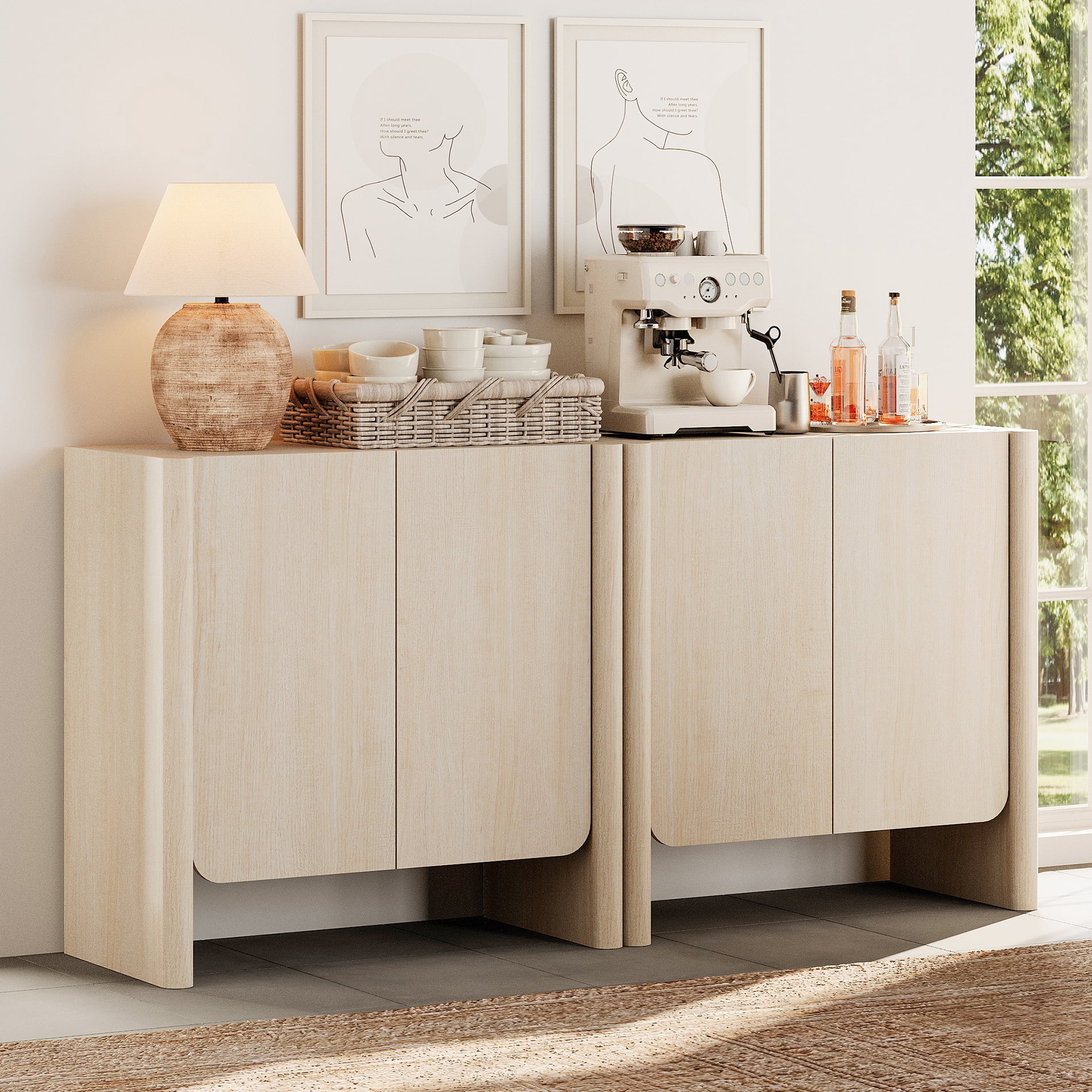 63-Inch 2-in-1 French Minimalist TV Stand for 70" TVs, 4-Door Media Console with Adjustable Shelves, Cable Management, Beige