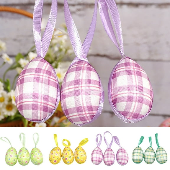 Tyidzon Easter Ornaments for Tree, 3Pc Easter Eggs Ornaments, Hanging Easter Eggs for Tree Basket DIY Crafts Easter Party