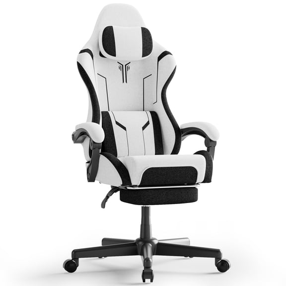 SOONTRANS White Gaming Chair with Footrest, Ergonomic Gamer Game Chair for Adult, Reclining Office Chair with Massage Lumbar Support, Computer Chair, White