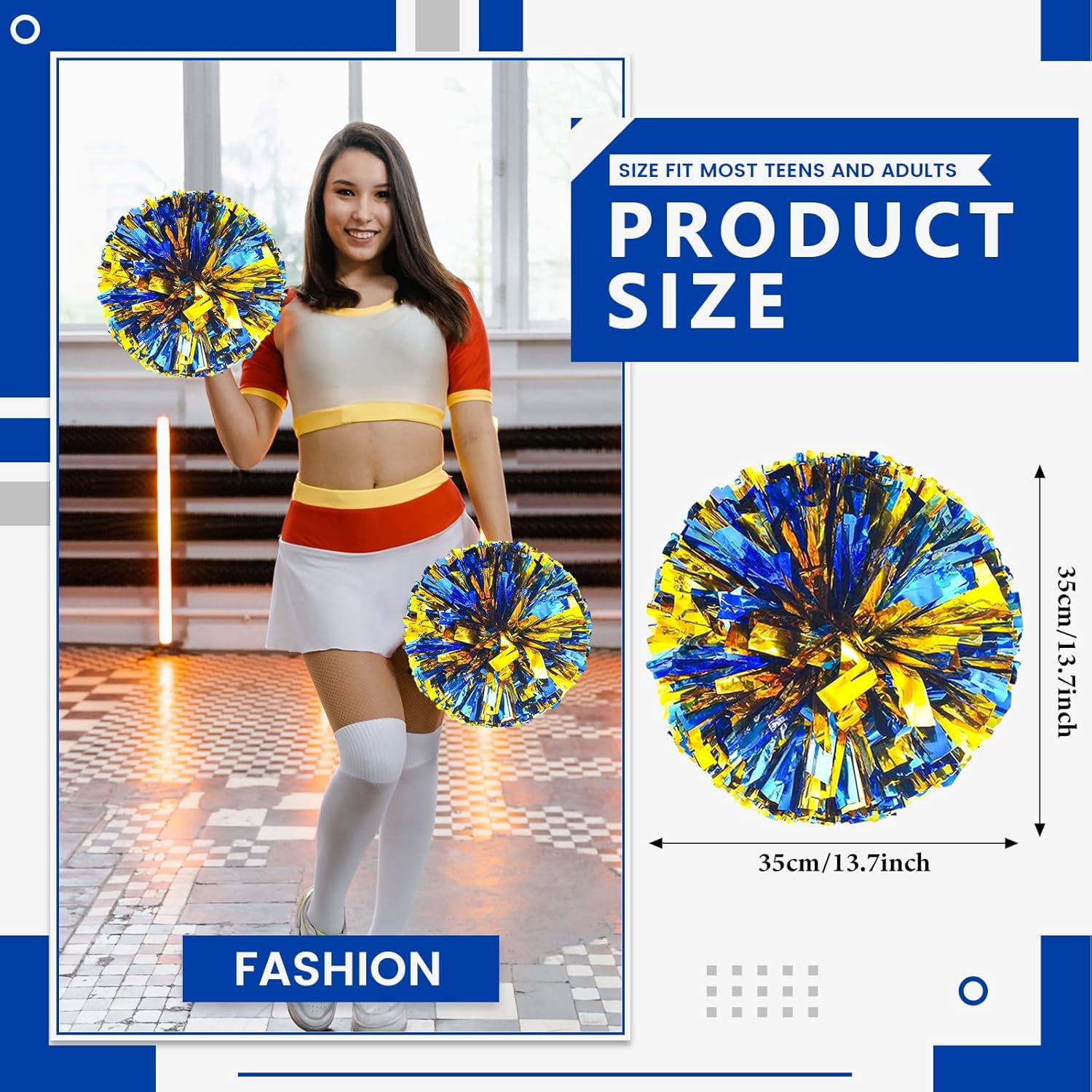 24 PCS pom poms Cheerleading,13.8inch Sports Team Spirits Cheering Squad Dance Training with Finger Rings