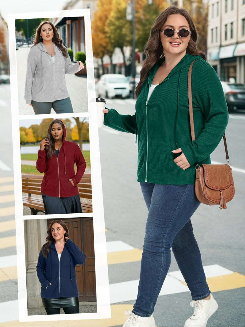 Gleelist Women's Full Zip Up Hoodie Sweatshirts Plus Size Long