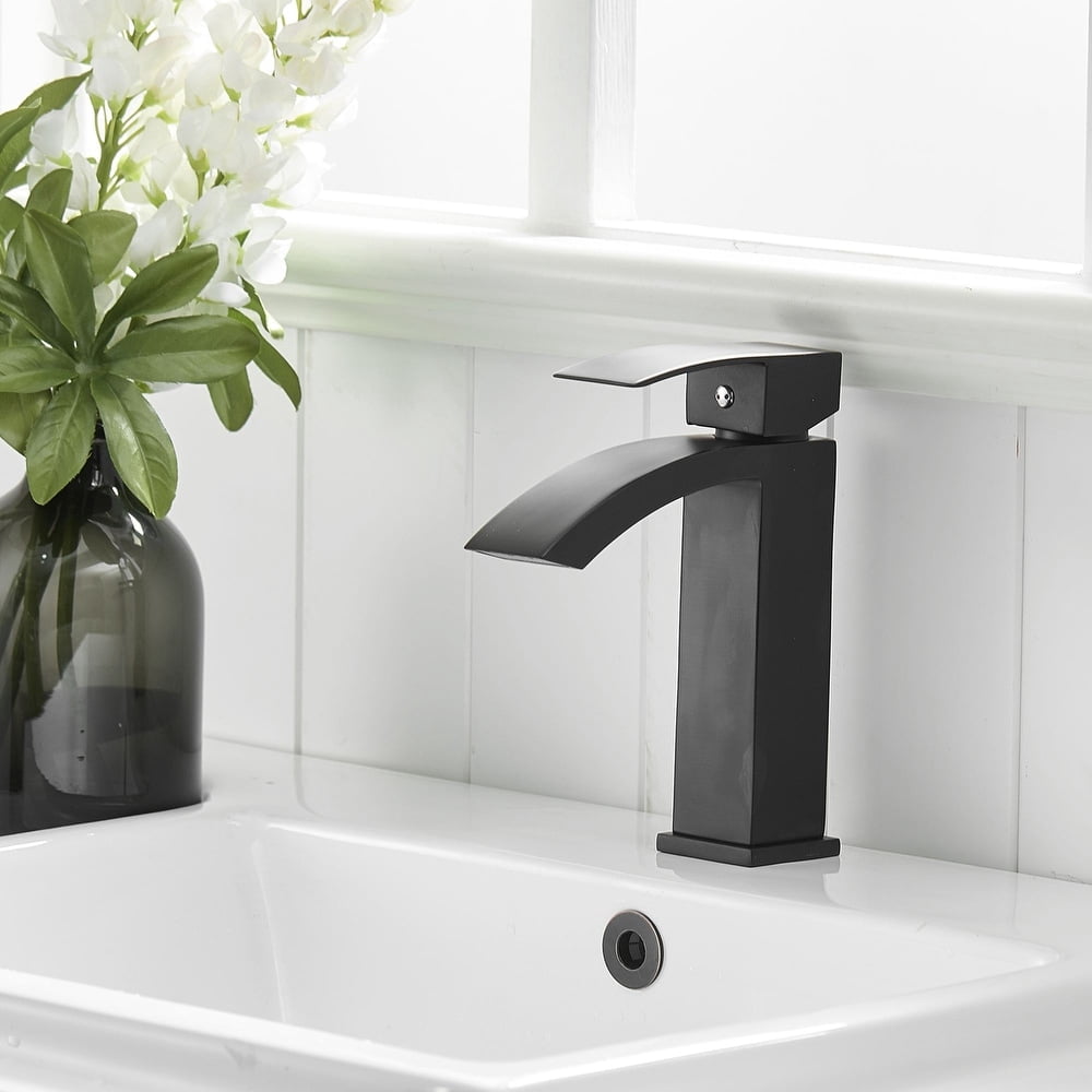 ANGELES HOME Waterfall Bathroom Sink Faucet Vessel Sink Faucet, Single Handle Bathroom Faucet 1 Hole Bowl Lavatory Vanity Faucet, Matte Black